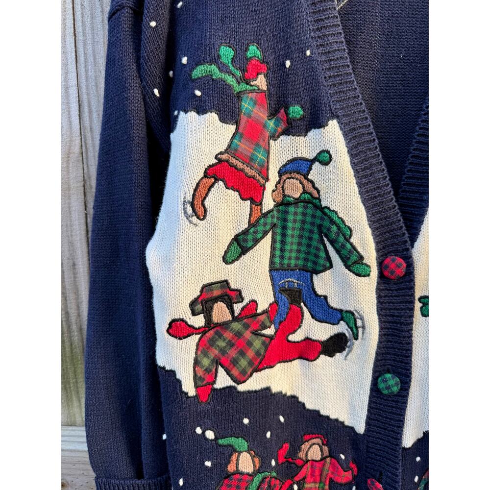 1992 Susan Bristol Embroidered Cardigan Holiday Ice Skating - Picture 8 of 9